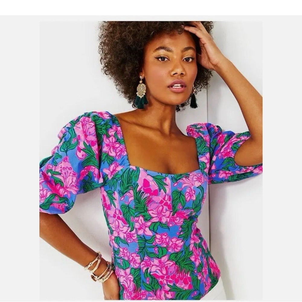 Lilly Pulitzer Stretch Bitsy Top cerise pink safari sunset NWT 8